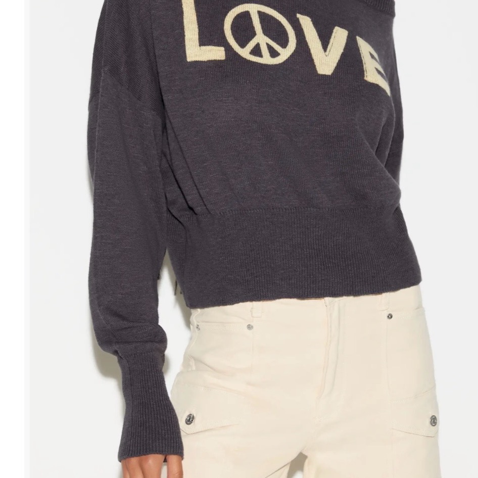 Spiritual Gangscharcoal 'Love' Peace Sign Sweater - Cream Lettering